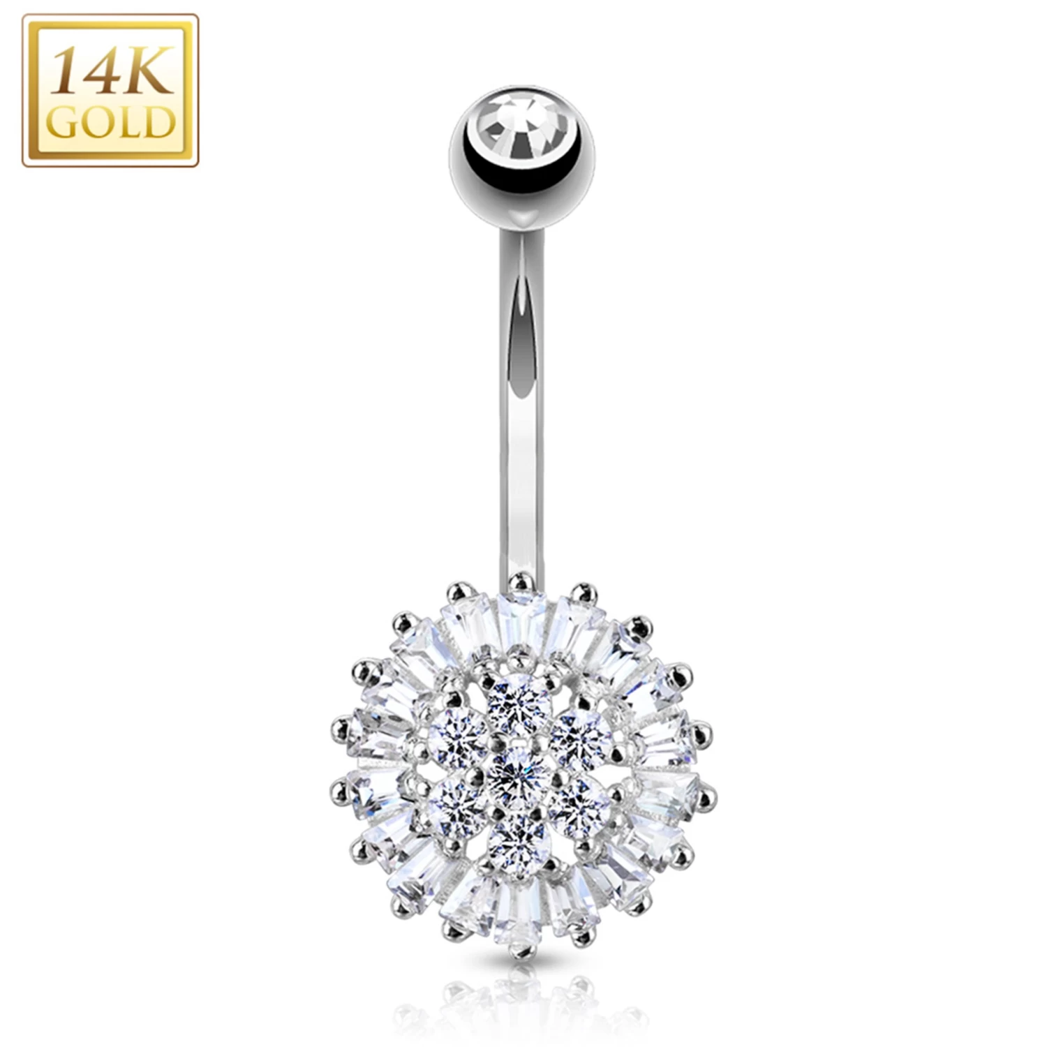 14kt Solid White Gold Cubic Zirconia Sunflower Belly Ring 1 14kt Solid White Gold Cubic Zirconia Sunflower Belly Ring