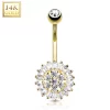 14kt Solid Yellow Gold Cubic Zirconia Sunflower Belly Ring