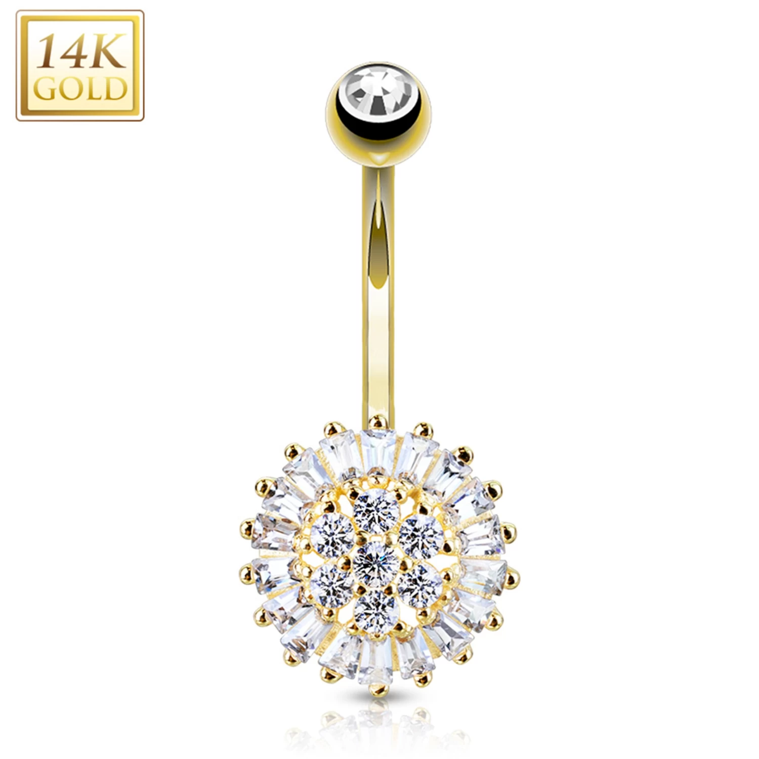 14kt Solid Yellow Gold Cubic Zirconia Sunflower Belly Ring 1 14kt Solid Yellow Gold Cubic Zirconia Sunflower Belly Ring