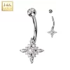 14kt Solid White Gold Cubic Zirconia Star Burst Belly Ring