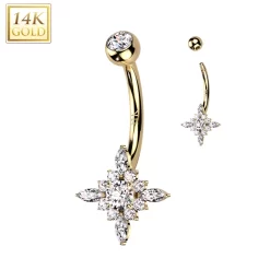 14kt Solid Yellow Gold Cubic Zirconia Star Burst Belly Ring