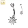 14kt Solid White Gold Cubic Zirconia Floral Flower Belly Ring