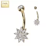 14kt Solid Yellow Gold Cubic Zirconia Floral Flower Belly Ring