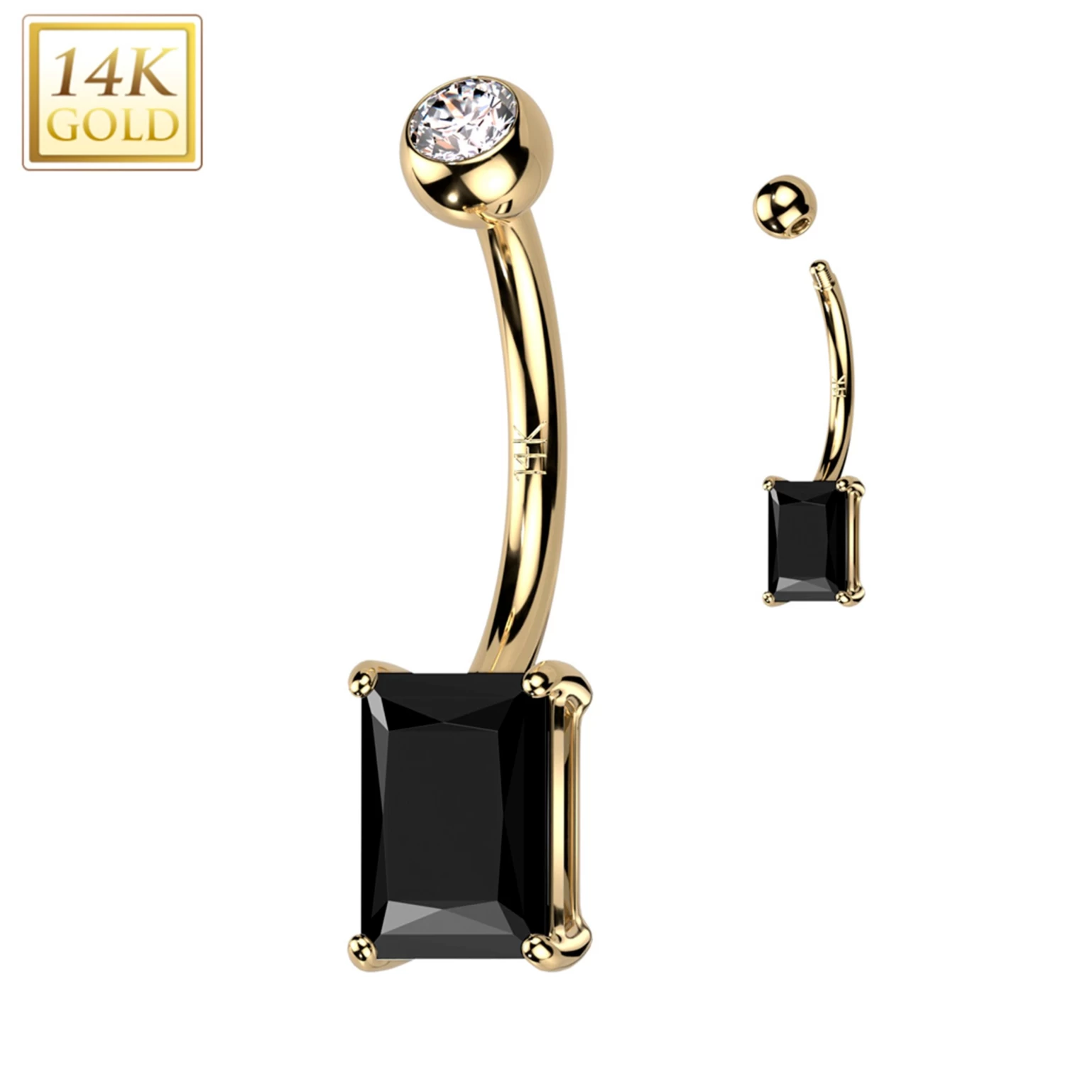 14kt Soid Yellow Gold 6mm Black Princess Cubic Zirconia Belly Ring 1 14kt Soid Yellow Gold 6mm Black Princess Cubic Zirconia Belly Ring