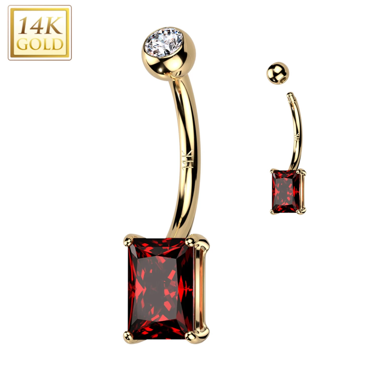 14kt Yellow Gold 6mm Red Princess Cubic Zirconia Belly Ring 1 14kt Yellow Gold 6mm Red Princess Cubic Zirconia Belly Ring