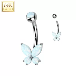 14kt Solid White Gold Synthetic Opal Butterfly Belly Ring