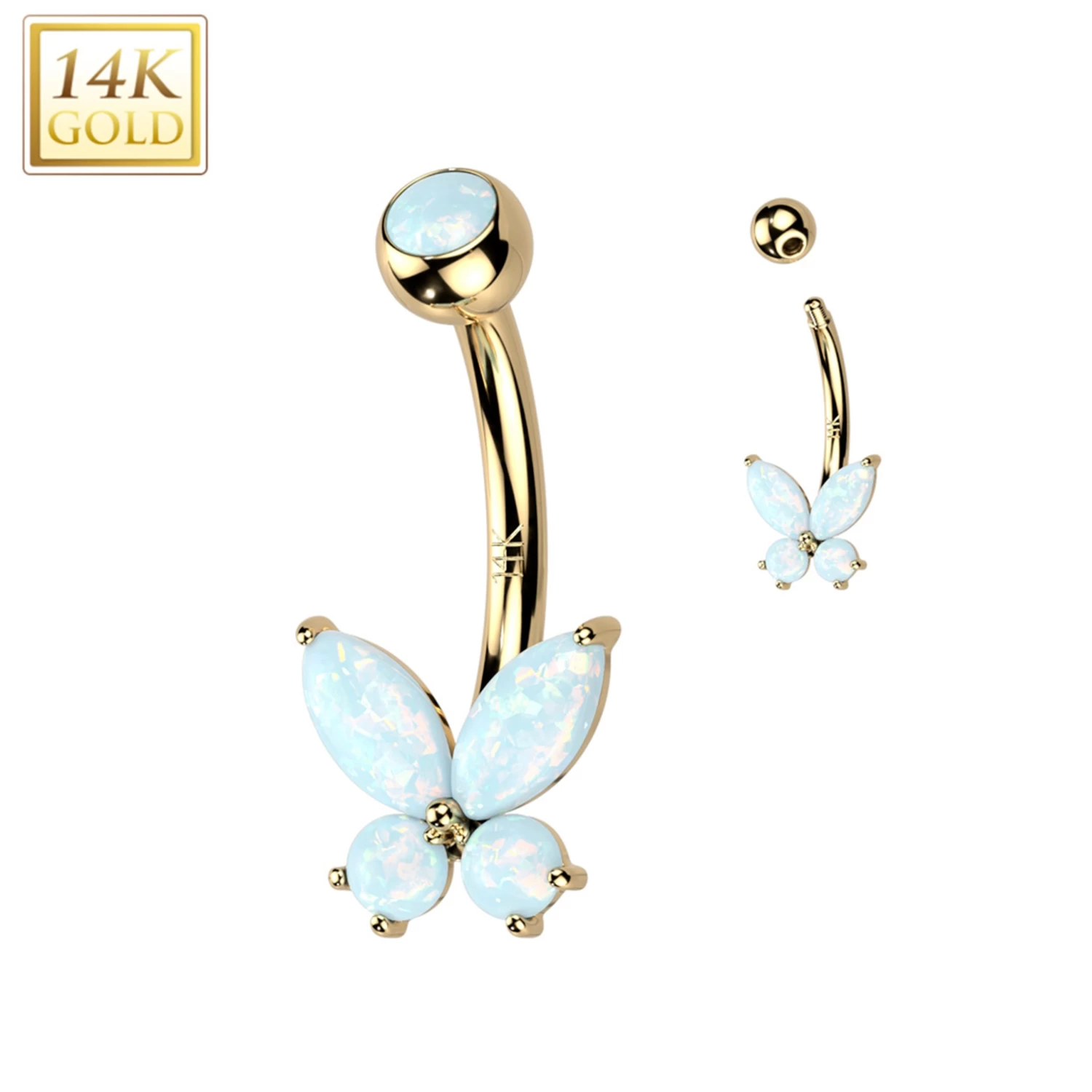 14kt Solid Yellow Gold Synthetic Opal Butterfly Belly Ring 1 14kt Solid Yellow Gold Synthetic Opal Butterfly Belly Ring