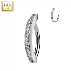 14kt Solid White Gold Cubic Zirconia Segment Style Belly Ring