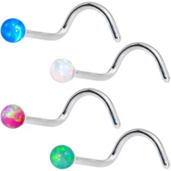 Gaby Multi Color 2.5mm Synthetic Opal Ball Left Nose Screw 4 Pack Set