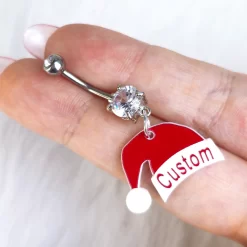Custom Santa Hat Personalized Dangle Belly Ring -Body Jewelry Store bellySanta
