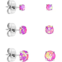 Gaby Pink Synthetic Opal Stainless Steel Post Stud Earring Pack Set Of 3