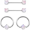 14 Gauge White Faux Opal BCR Captive Ring Barbell Nipple Ring Set