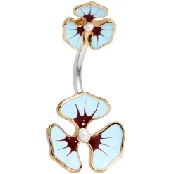 Gaby Blue And Purple Hibiscus Flower Double Mount Belly Ring