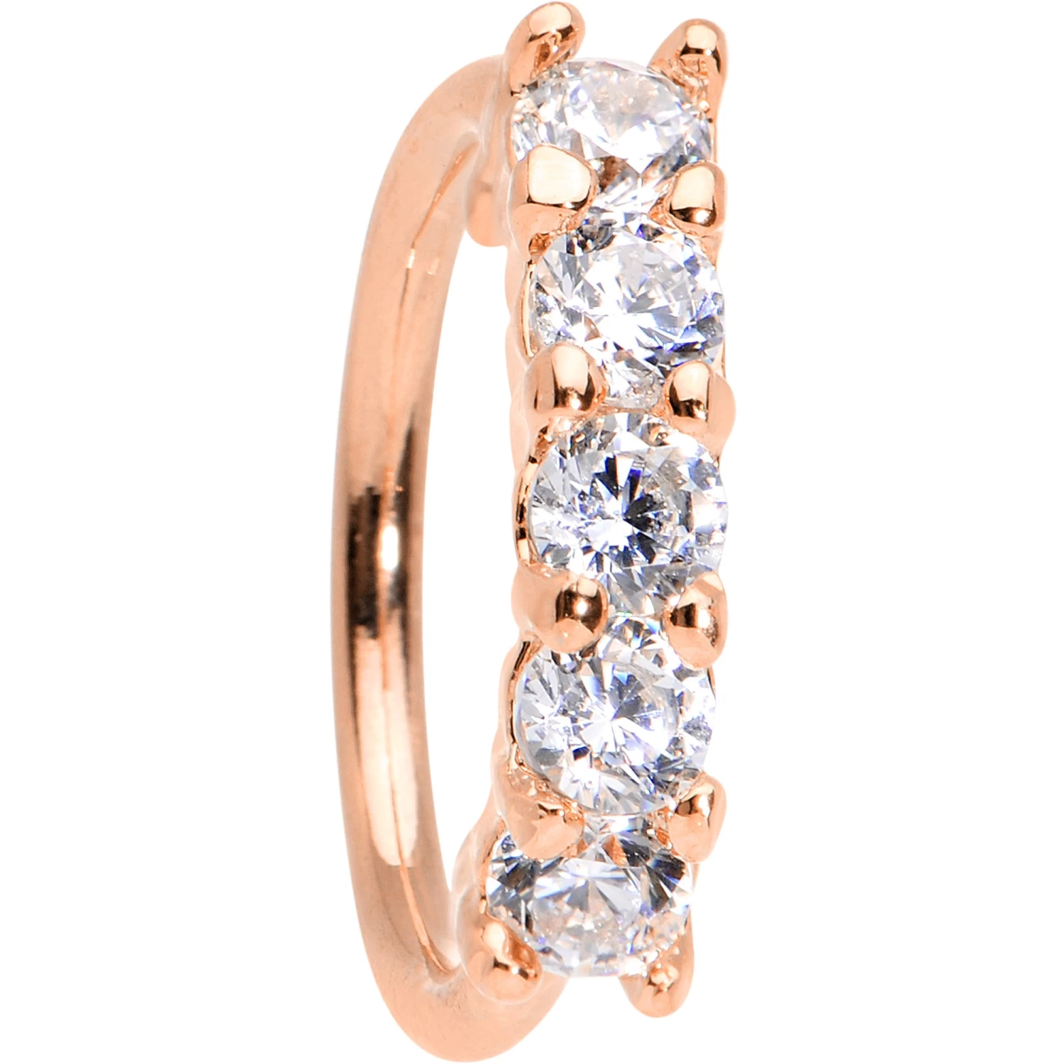 18 Gauge 5/16 Clear CZ Rose Gold IP Quintet Seamless Circular Ring 2 18 Gauge 5/16 Clear CZ Rose Gold IP Quintet Seamless Circular Ring - Image 2