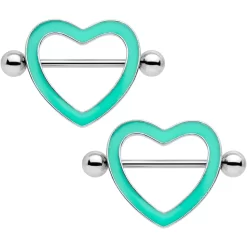 3/4 Green Glow In The Dark Valentine Heart Nipple Shield Set