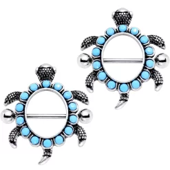 Gaby 14 Gauge 3/4 Faux Turquoise See Ya Sea Turtle Nipple Shield Set