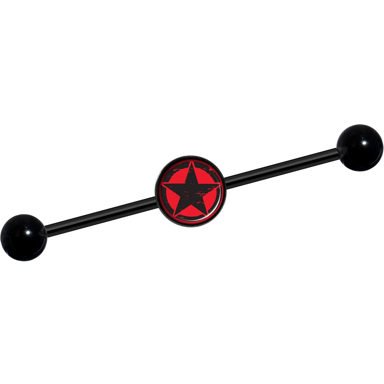 14 Gauge Black Red Distressed Star Black Industrial Barbell 37mm 1 14 Gauge Black Red Distressed Star Black Industrial Barbell 37mm