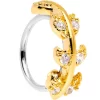 18 Gauge 5/16 Clear CZ Gem Gold Tone Leafy Seamless Circular Ring