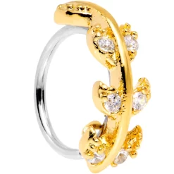 18 Gauge 5/16 Clear CZ Gem Gold Tone Leafy Seamless Circular Ring