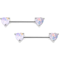 White Faux Opal Heart Captive Ring Straight Barbell Nipple Ring Set -Body Jewelry Store fgrcuuwhcotpdnuhp25s