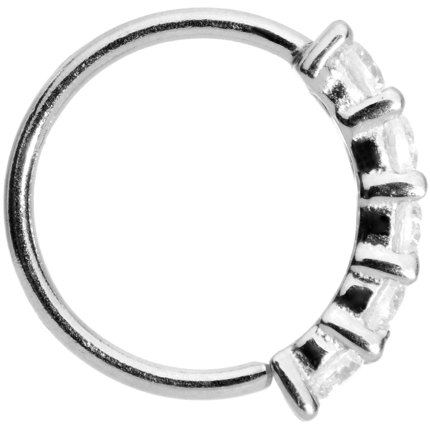 20 Gauge 1/4 Clear CZ Gem 14kt White Gold Seamless Circular Ring 2 20 Gauge 1/4 Clear CZ Gem 14kt White Gold Seamless Circular Ring - Image 2