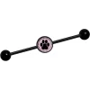 14 Gauge Black On Pink Paw Print Black Industrial Barbell 37mm