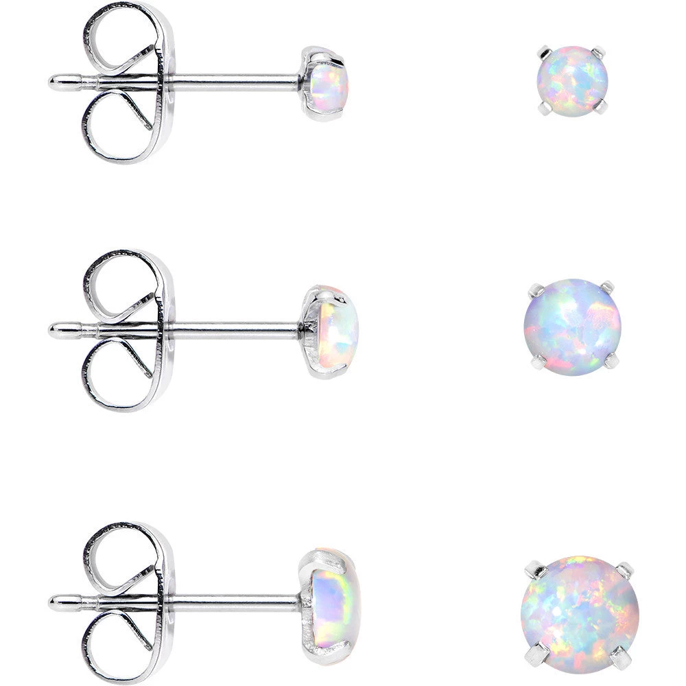 Gaby White Synthetic Opal Stainless Steel Post Stud Earring Pack Set Of 3 3 Gaby White Synthetic Opal Stainless Steel Post Stud Earring Pack Set Of 3 - Image 3