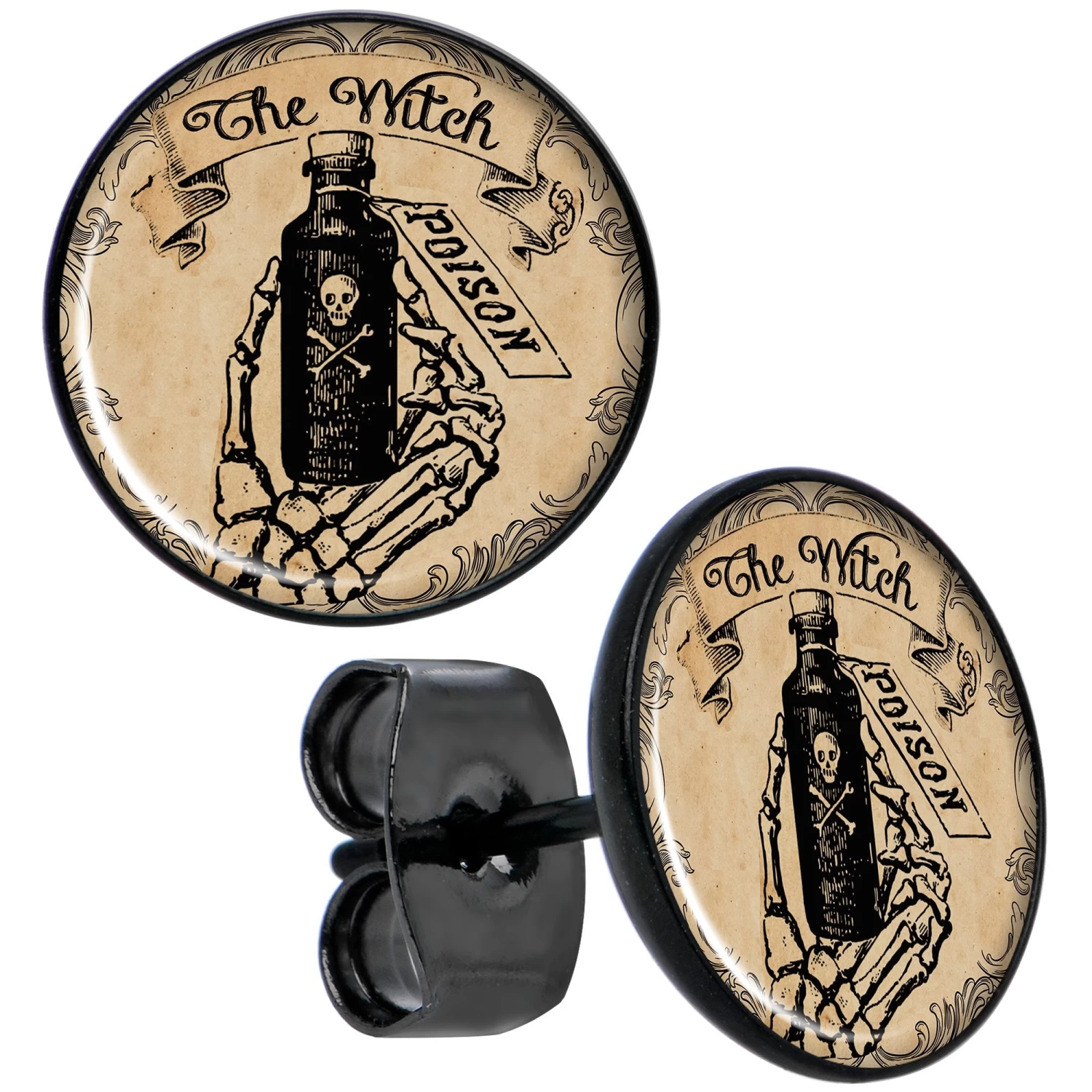 Witches Brew Poison Potion Halloween Black Stud Earrings 1 Witches Brew Poison Potion Halloween Black Stud Earrings