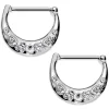 14 Gauge 1/2 Clear Gem Steel Floral Flourish Nipple Clicker Set