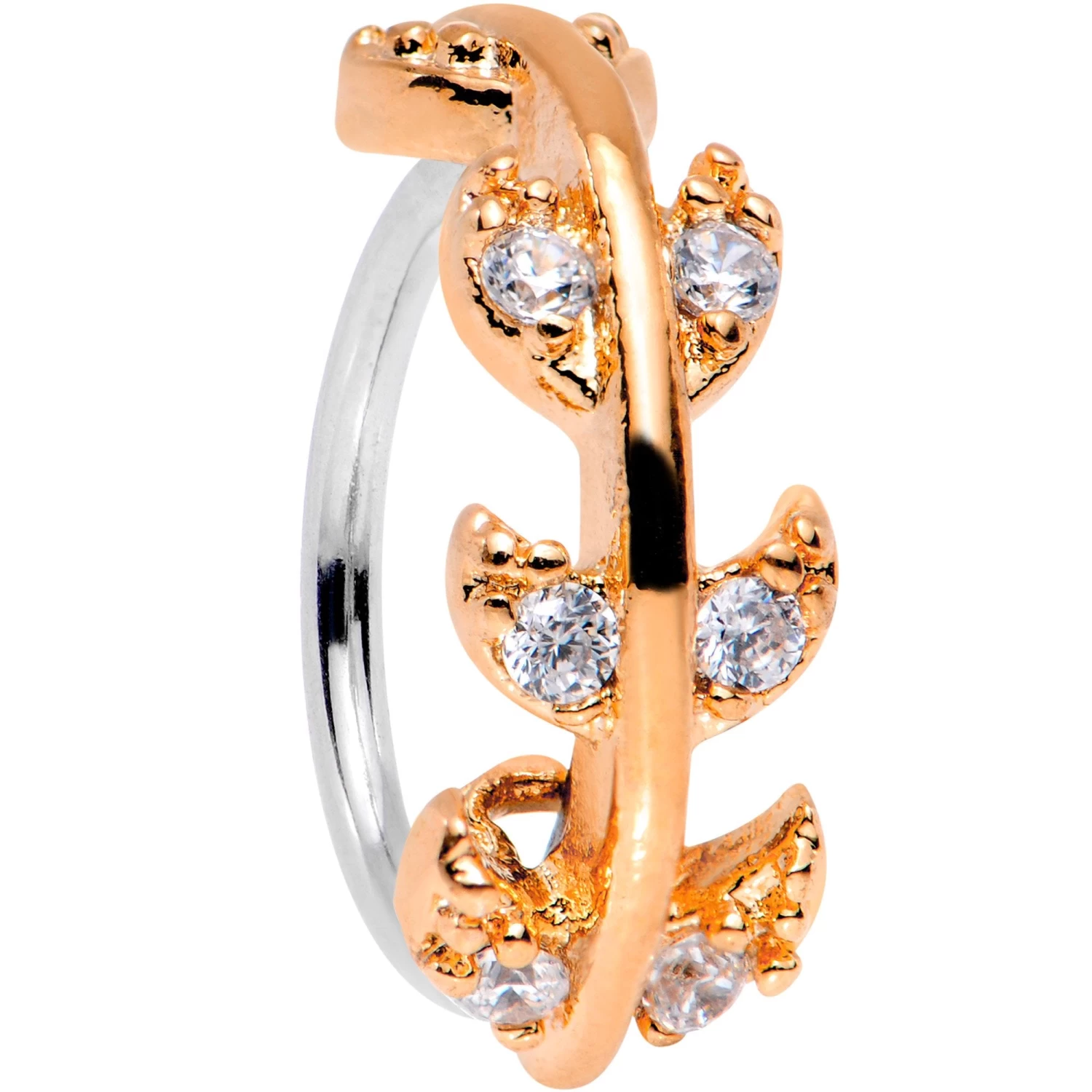 18 Gauge Clear CZ Gem Rose Gold Tone Leafy Seamless Circular Ring 2 18 Gauge Clear CZ Gem Rose Gold Tone Leafy Seamless Circular Ring - Image 2