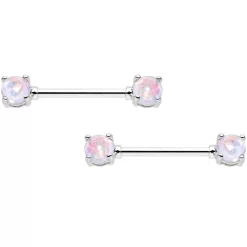 14 Gauge White Faux Opal BCR Captive Ring Barbell Nipple Ring Set -Body Jewelry Store jti1tumkqld9wxoxuokn