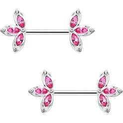 14 Gauge 1/2 Pink Gem Fleur De Seins Barbell Nipple Ring Set