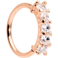 18 Gauge 5/16 Clear CZ Rose Gold IP Quintet Seamless Circular Ring