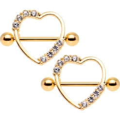 Gaby 14 Gauge 3/4 Clear Gem Gold Anodized Heart Nipple Shield Set