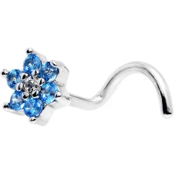 Gaby 18 Gauge 1/4 Aqua Blue And Clear CZ Gem Flower Left Nose Screw