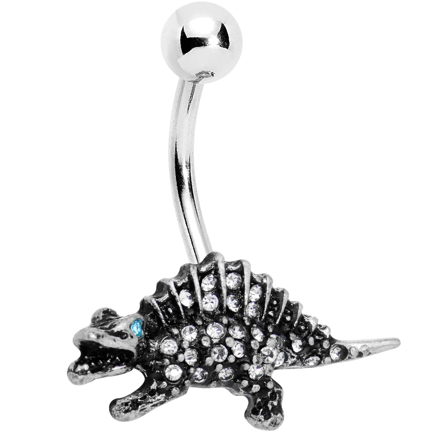 Clear Aqua Gem Stegosaurus Belly Ring 1 Clear Aqua Gem Stegosaurus Belly Ring