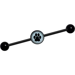 14 Gauge Black On Blue Paw Print Black Industrial Barbell 37mm