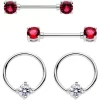 5/8 Fuchsia Gem Captive Ring Straight Barbell Nipple Ring Set