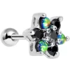 16 Gauge 1/4 Black Faux Opal Black Flower Tragus Cartilage Earring