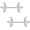 14 Gauge 1/2 Clear Gem Fleur De Seins Barbell Nipple Ring Set