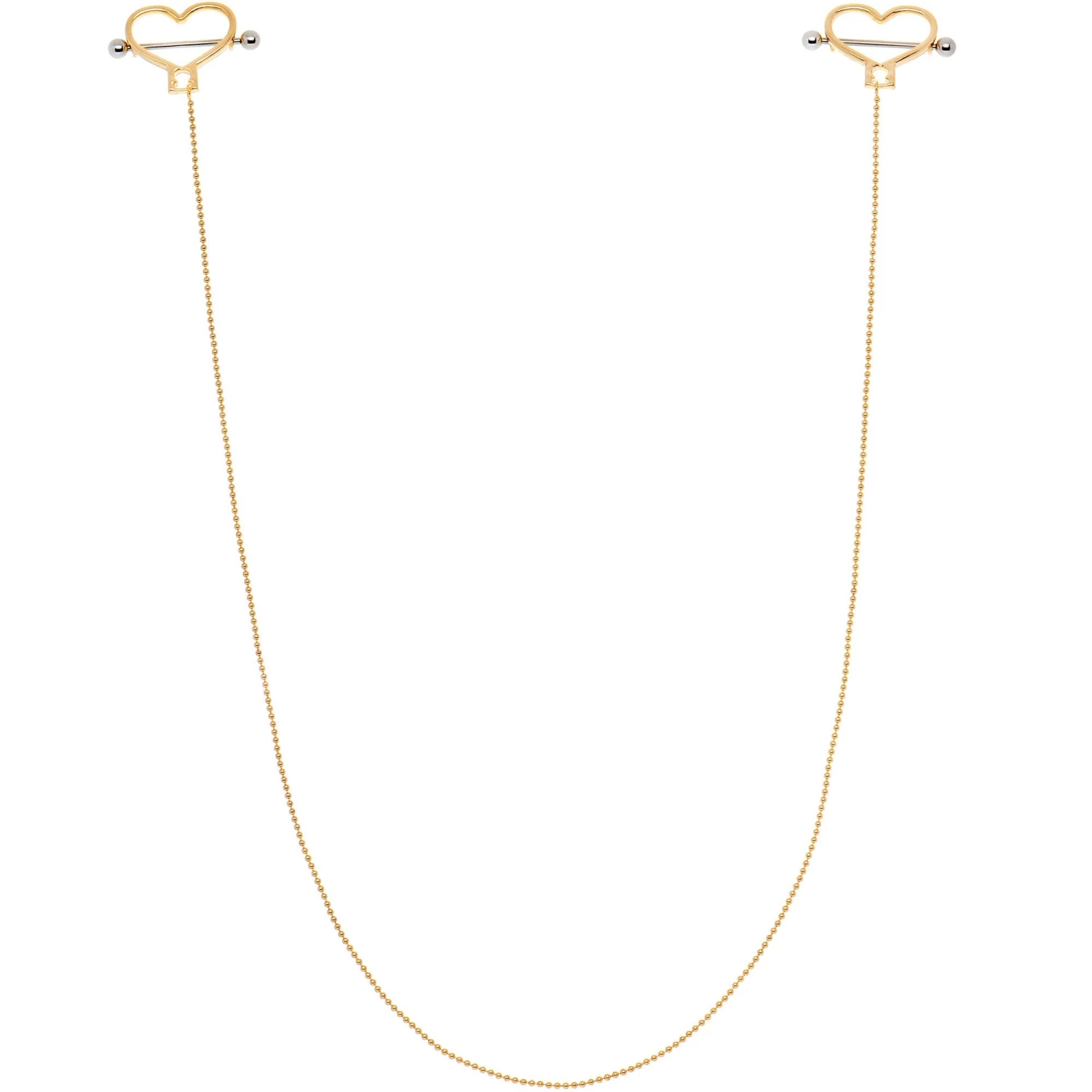 Gold Tone Heart To Heart Dangle Nipple Chain 2 Gold Tone Heart To Heart Dangle Nipple Chain - Image 2