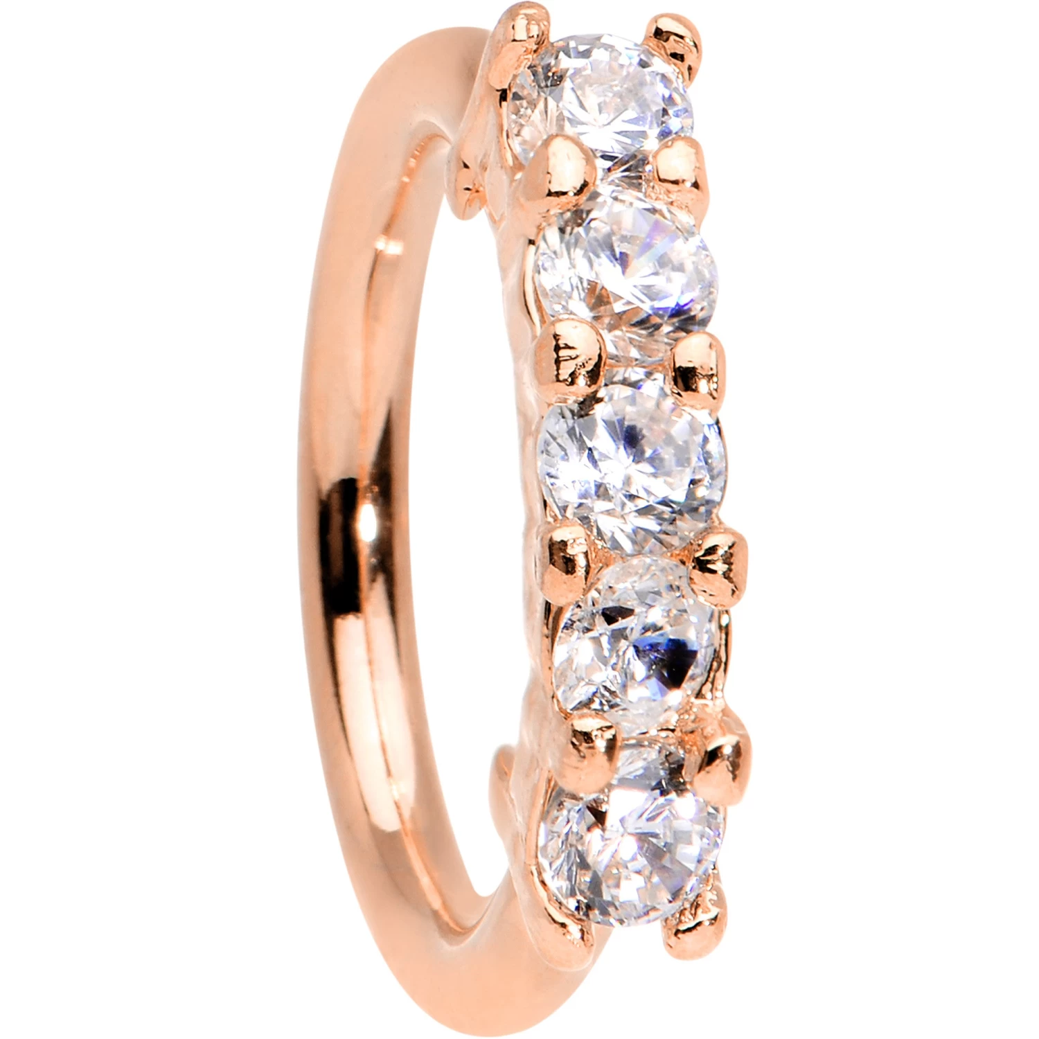 16 Gauge 5/16 Clear CZ Rose Gold IP Quintet Seamless Circular Ring 2 16 Gauge 5/16 Clear CZ Rose Gold IP Quintet Seamless Circular Ring - Image 2
