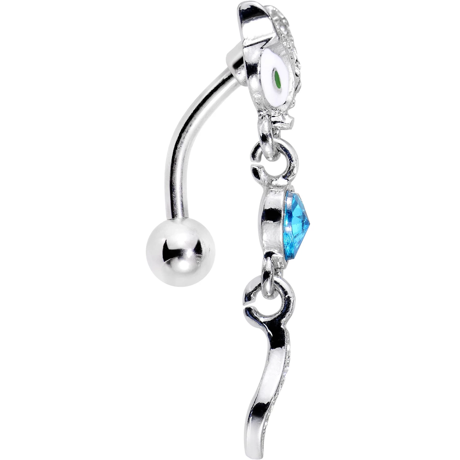 Gaby Blue Gem Heart Fierce Fox Head Top Mount Dangle Belly Ring 2 Gaby Blue Gem Heart Fierce Fox Head Top Mount Dangle Belly Ring - Image 2
