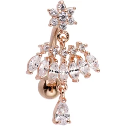 Gaby Clear CZ Rose Gold Chandelier Top Mount Dangle Belly Ring