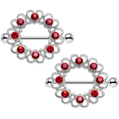 Gaby 14 Gauge 1 Inch Red Gem Always Angelic Halo Heart Nipple Shield Set