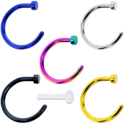 Momo 18 Gauge 5/16 Pack Set Of 5 Assorted Stainless Steel Nose Hoop Rings