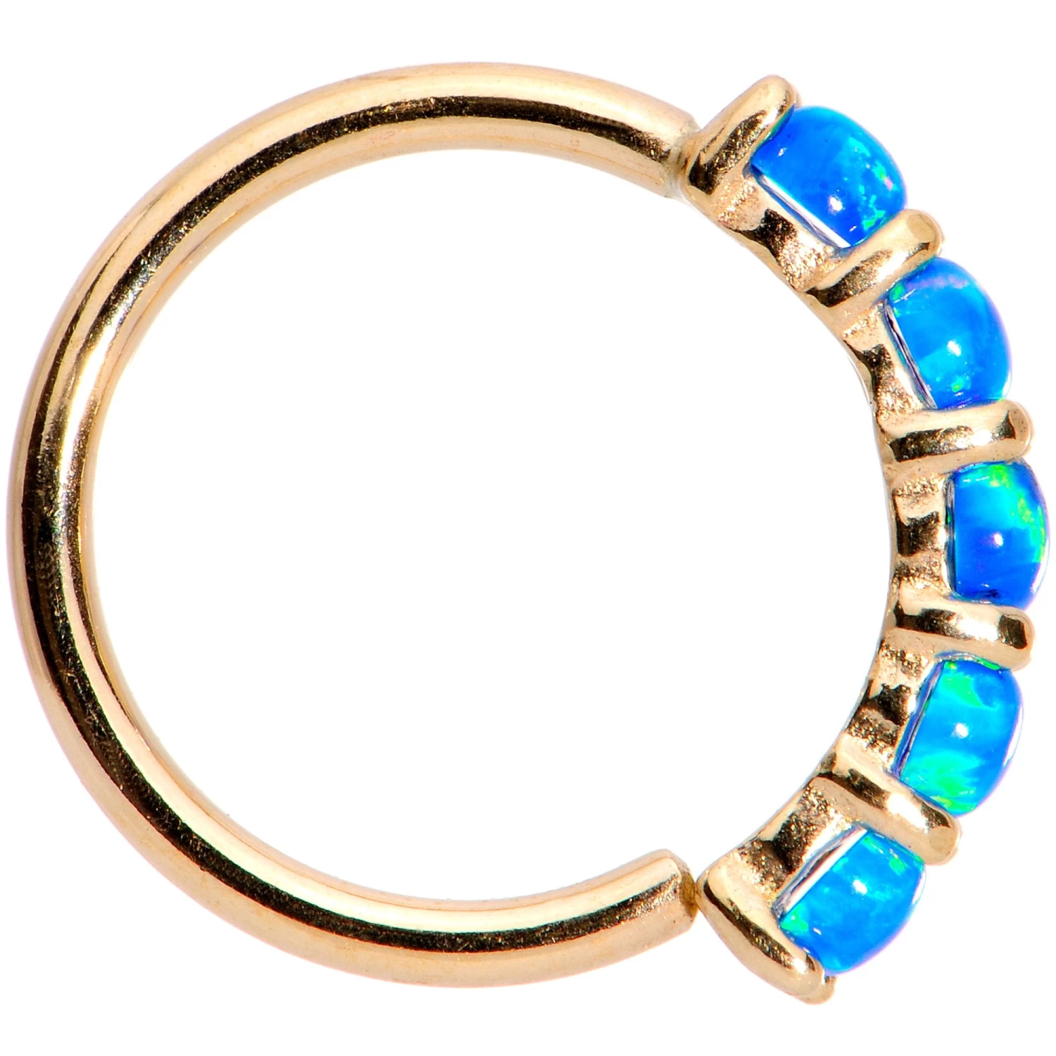 18 Gauge Blue Synthetic Opal 14kt Yellow Gold Seamless Circular Ring 2 18 Gauge Blue Synthetic Opal 14kt Yellow Gold Seamless Circular Ring - Image 2