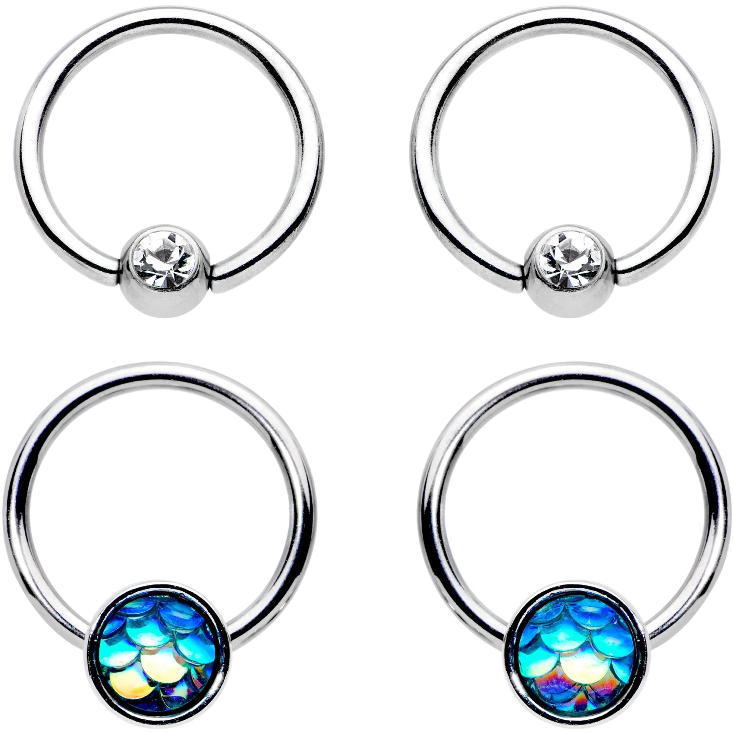 Gaby 14 Gauge Clear Gem Mermaid Scale BCR Captive Nipple Ring Set Of 4 1 Gaby 14 Gauge Clear Gem Mermaid Scale BCR Captive Nipple Ring Set Of 4