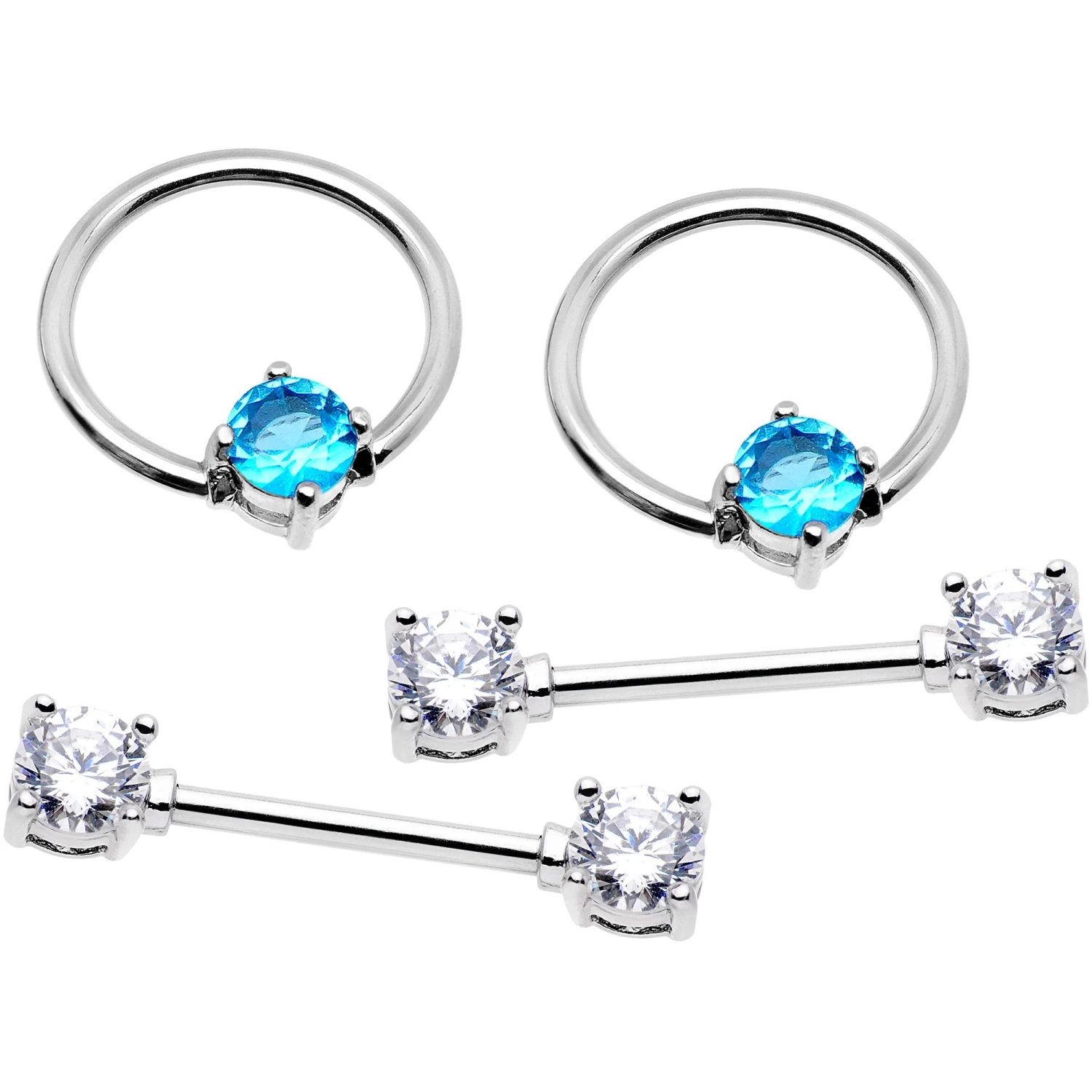 14 Gauge 5/8 Clear Aqua Gem Captive Ring Barbell Nipple Ring Set 2 14 Gauge 5/8 Clear Aqua Gem Captive Ring Barbell Nipple Ring Set - Image 2