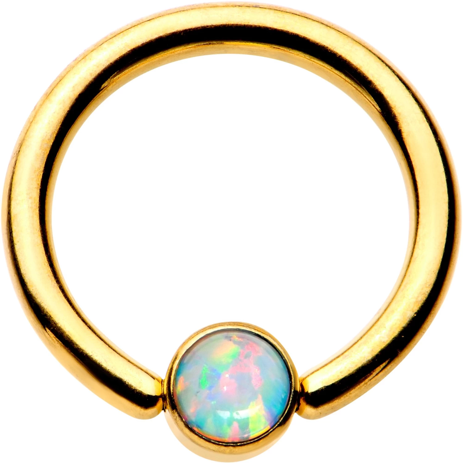 14 Gauge 3/8 White 4mm Faux Opal Gold IP Disc BCR Captive Ring 1 14 Gauge 3/8 White 4mm Faux Opal Gold IP Disc BCR Captive Ring